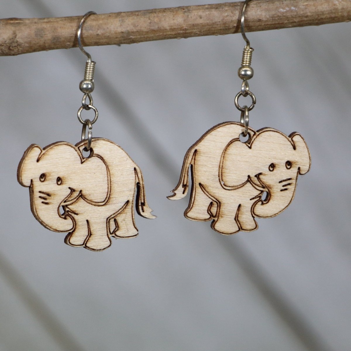 Elephant Trunk Up Wooden Dangle Earrings | Lucky Animal Jewelry by Cate's Concepts, LLC, handmade jewelry main product photo