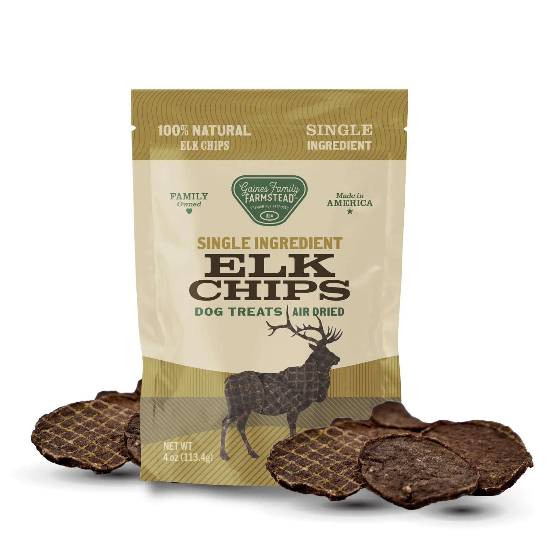 Elk Chips single ingredient dog treats by Gaines Family Farmstead