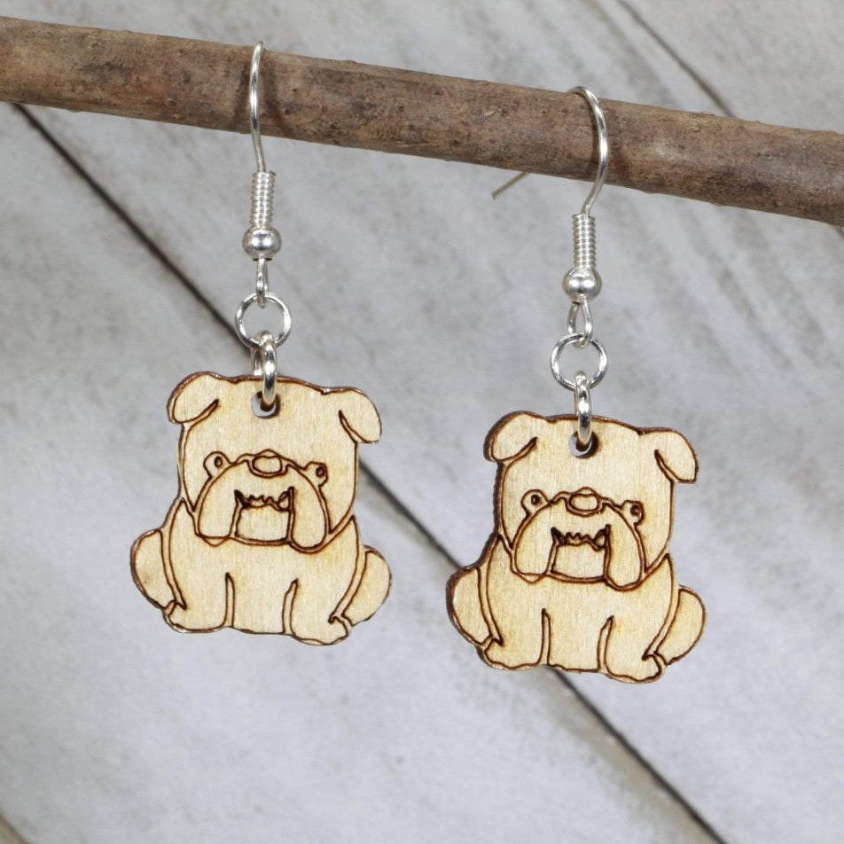 English Bulldog Wooden Dangle Earrings | Dog Lover Jewelry by Cate's Concepts, LLC, handmade jewelry main product photo