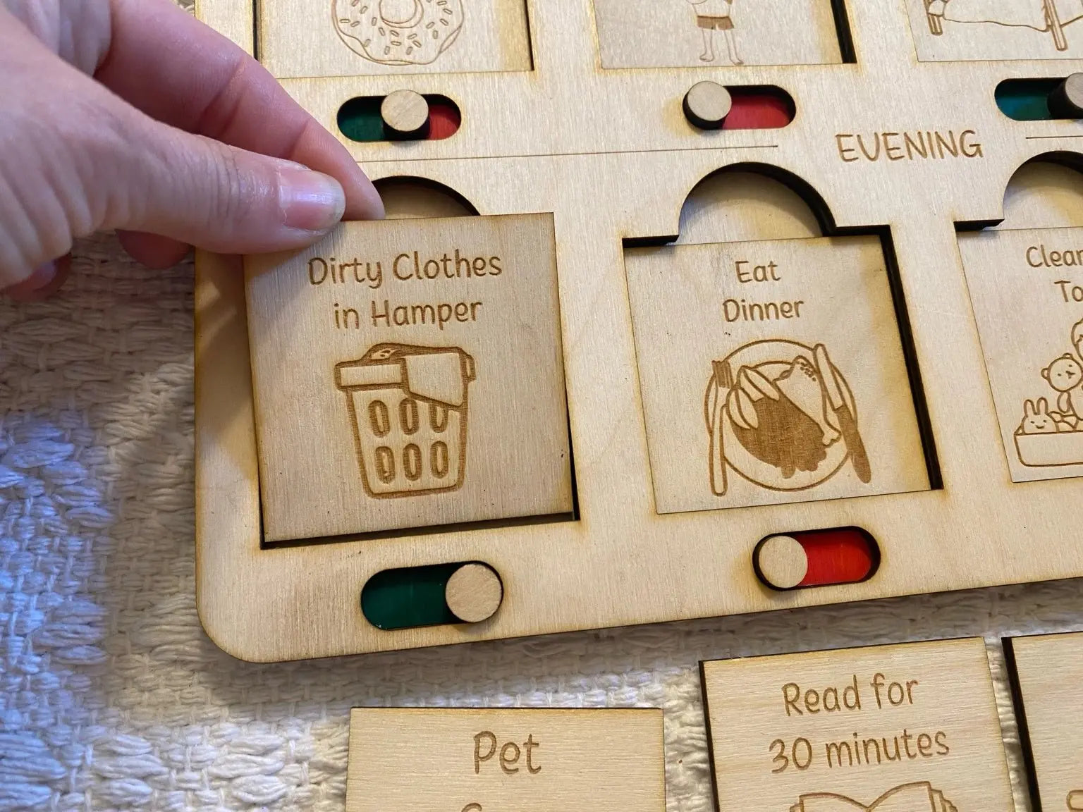 Engraved Wooden Chore Chart by Poor Hog Customs, household supplies detail photo 2