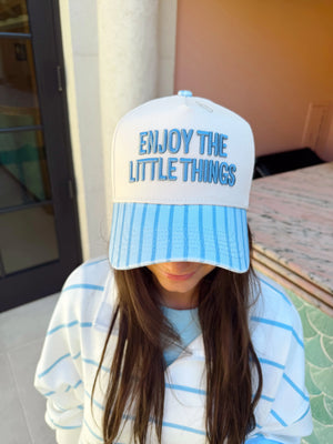 Enjoy the Little Things - Blue Stripe Vintage Trucker Hat - PREORDER KenzKustomz