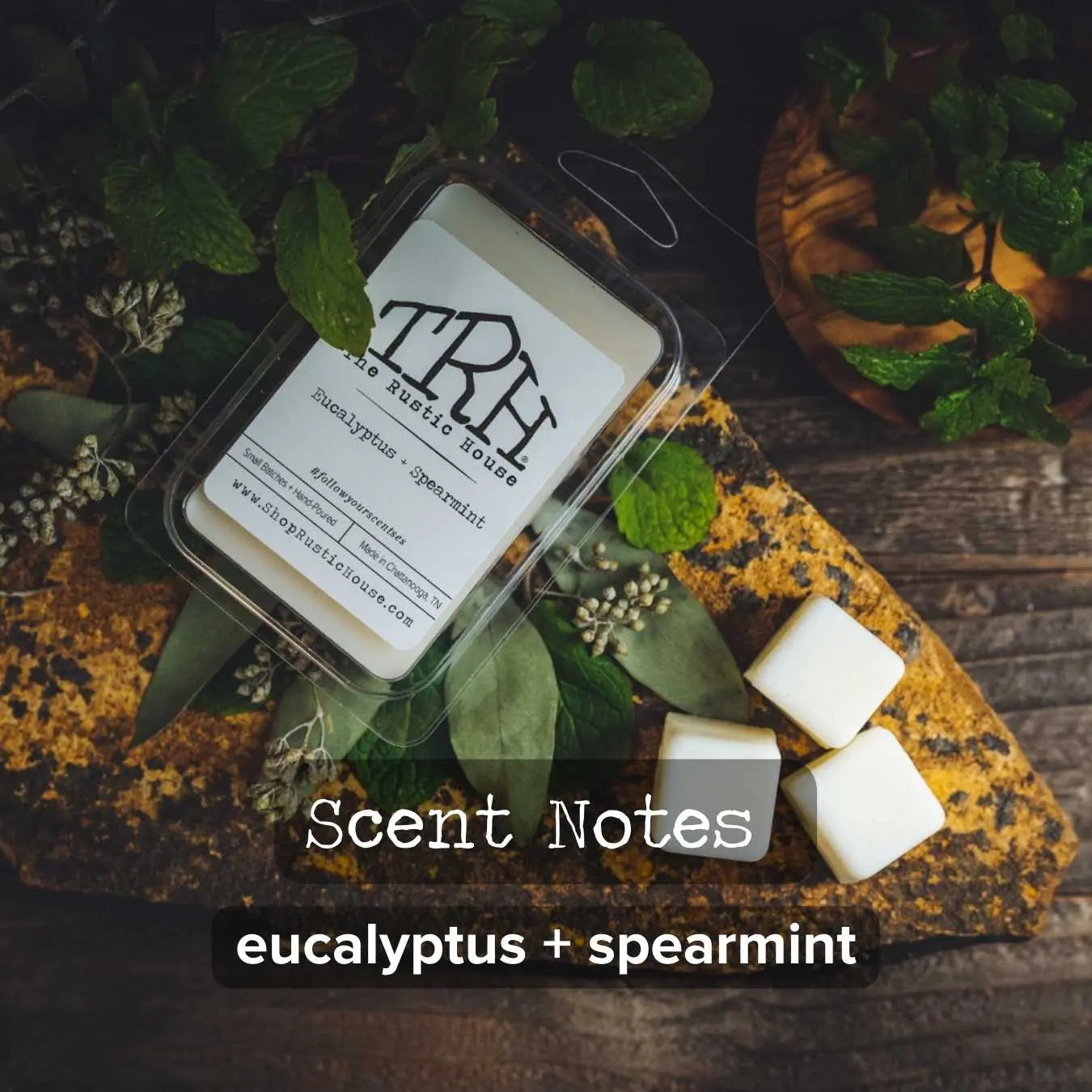 Eucalyptus + Spearmint Wax Melt by The Rustic House, scented candle detail photo 2