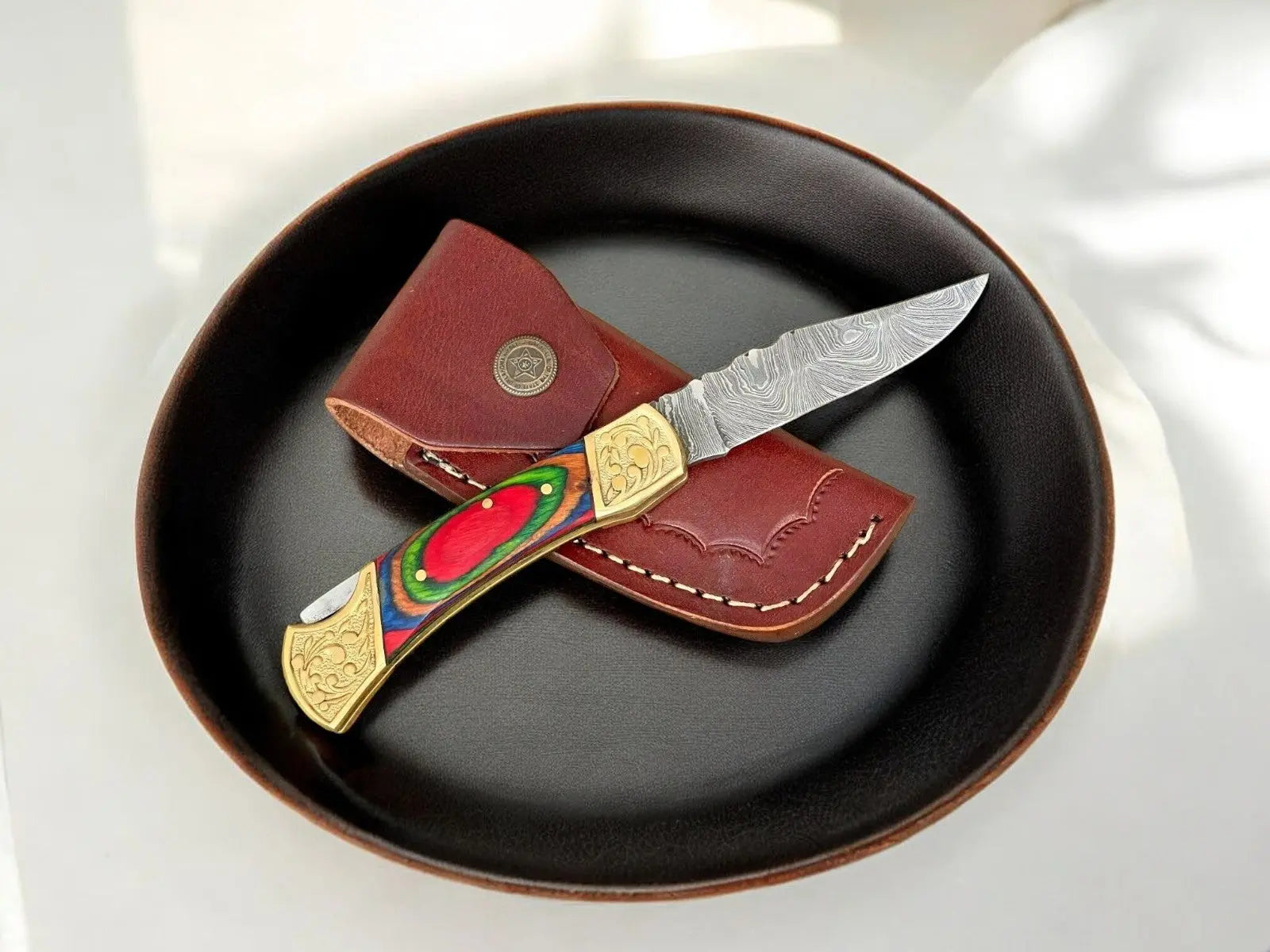Exotic Wood Damascus Folding Knife – 3" Blade Damascus Knife Store