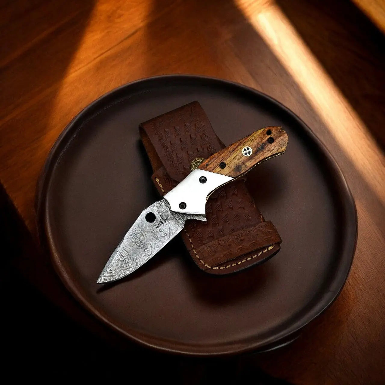 Exotic Wood Damascus Pocket Knife – Handmade & Sharp by Damascus Knife Store, Damascus knife main product photo