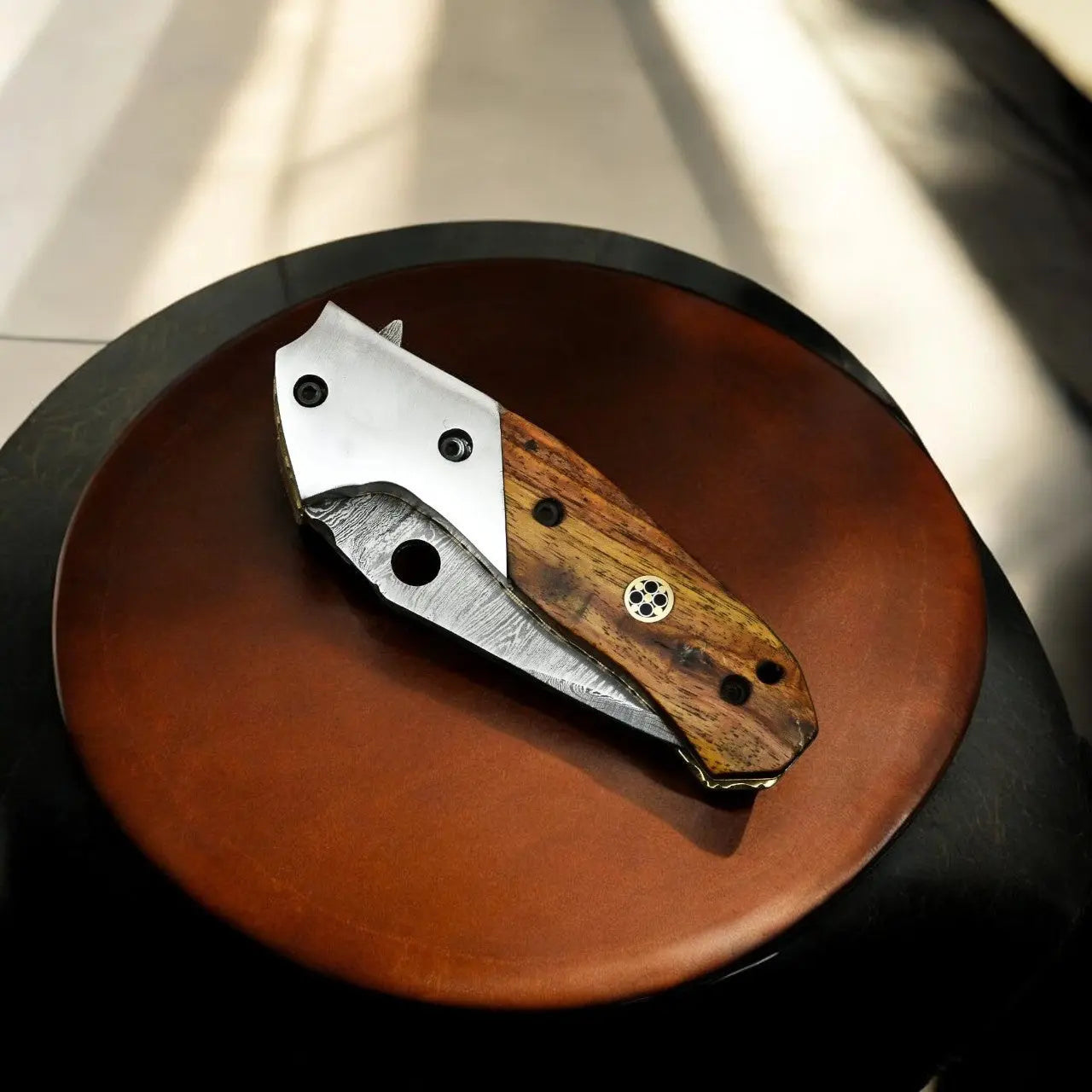 Exotic Wood Damascus Pocket Knife – Handmade & Sharp by Damascus Knife Store, Damascus knife detail photo 2