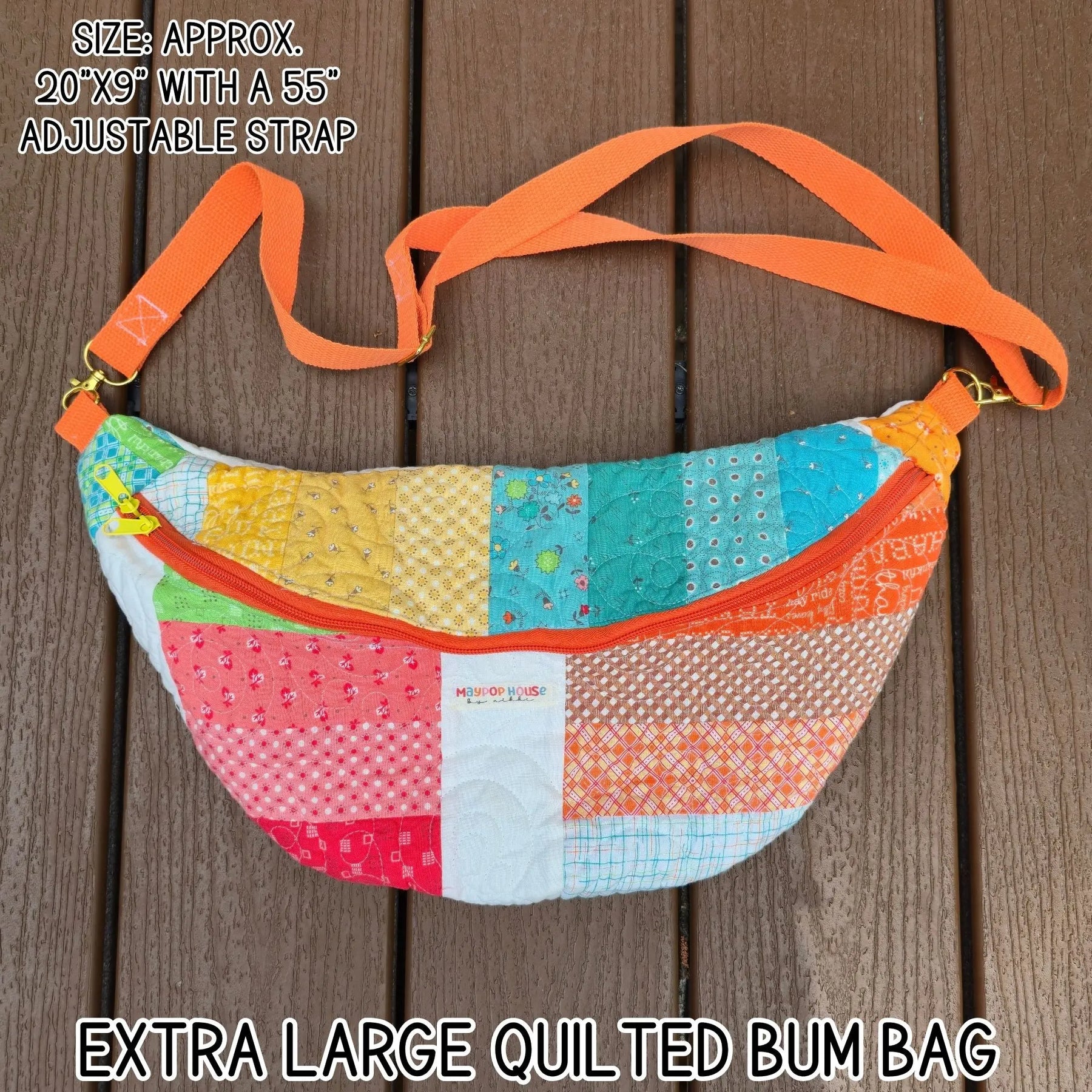 Extra Large Quilted Bum Bag, Patchwork Sling Bag, Upcycled Quilt Bag, Boho Crossbody Bag, Handmade Belt Bag, Hippie Fanny Pack Purse Maypop House Designs