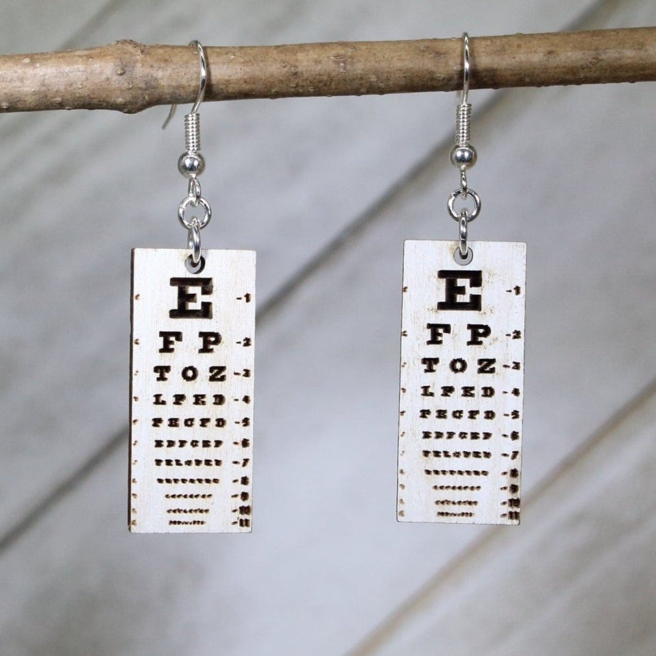 Eye Chart Wooden Earrings | Optometrist Vision Test Jewelry