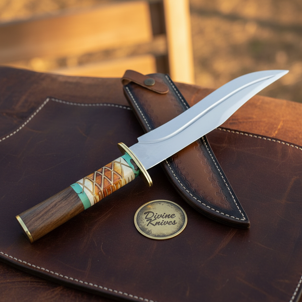 Native American Style Clip Point Bowie with Beadwork Handle by Divine Knives — product view 2