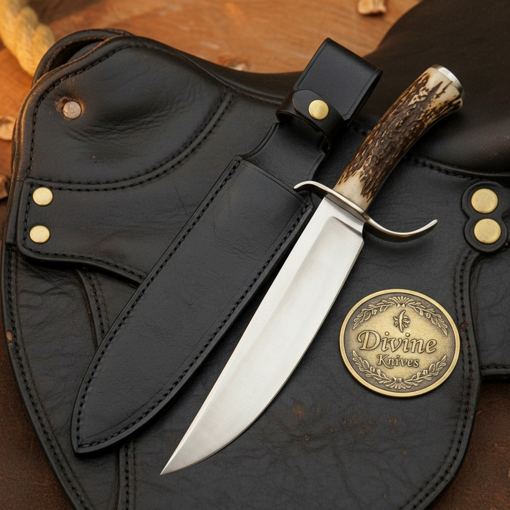 Coffin Antler Straight-Back Bowie with Classic Coffin Handle by Divine Knives — product view 1