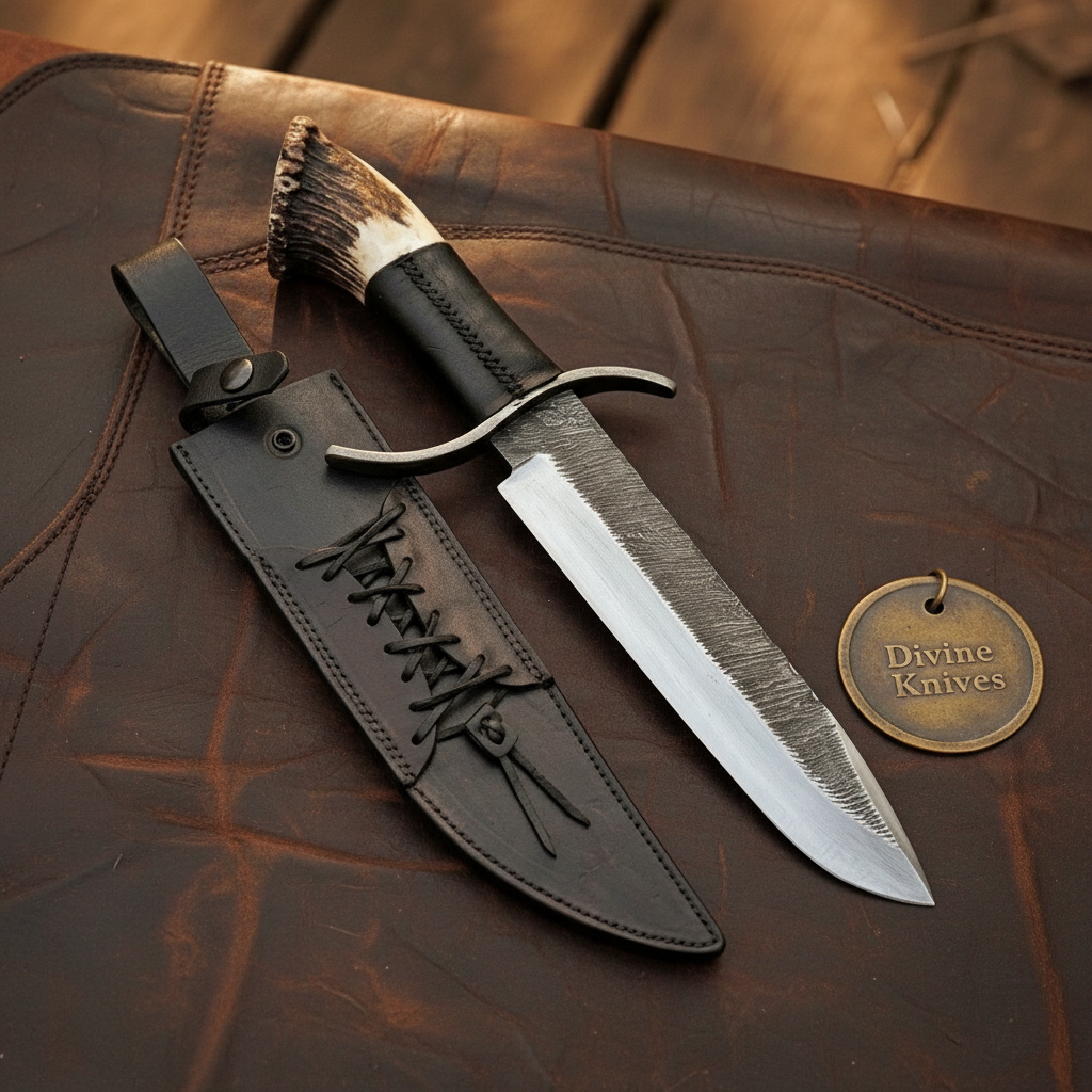 Sub-Hilt Stag Crown Wraith Bowie with Ranch Steel by Divine Knives — product view 1