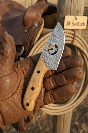 Olive Wood Bull Cutout Ranch Knife by JW SteelCrafts — view 1