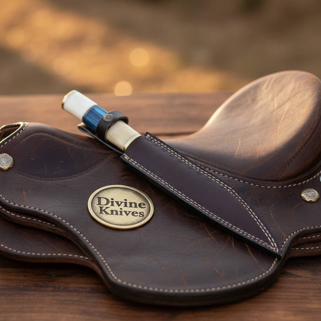 Hybrid Handle Broken-Back Seax Knife with Bone and Blue Accent Handle by Divine Knives — product view 4