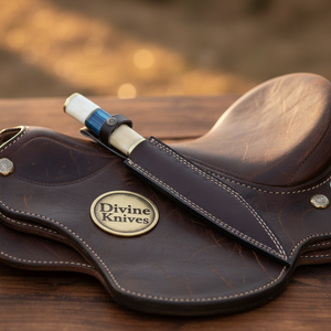Hybrid Handle Broken-Back Seax Knife with Bone and Blue Accent Handle by Divine Knives — product view 4