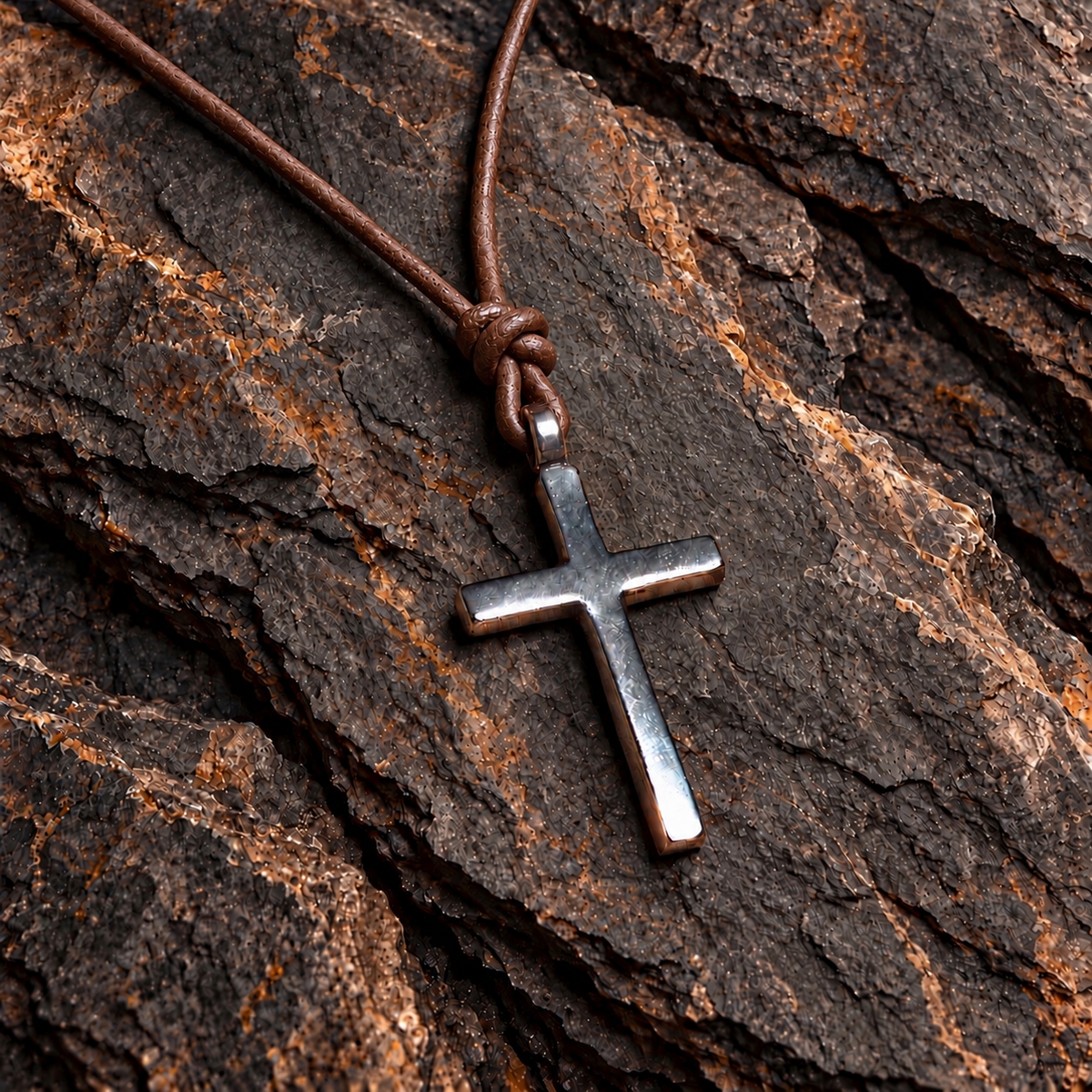 FAITH Classic Cross Necklace - Bronze on Leather Cord
