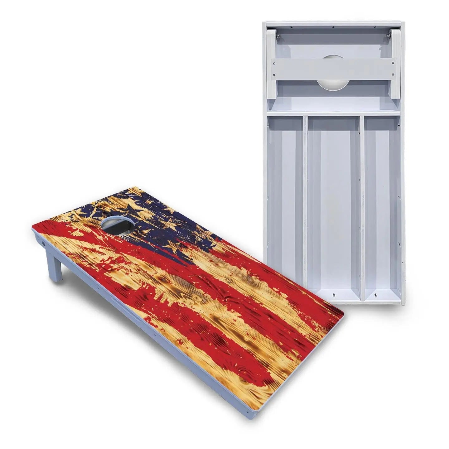 Faded Brush Burnt Flag Cornhole Boards - All Weather Series by Cornhole Solutions, custom cornhole board main product photo