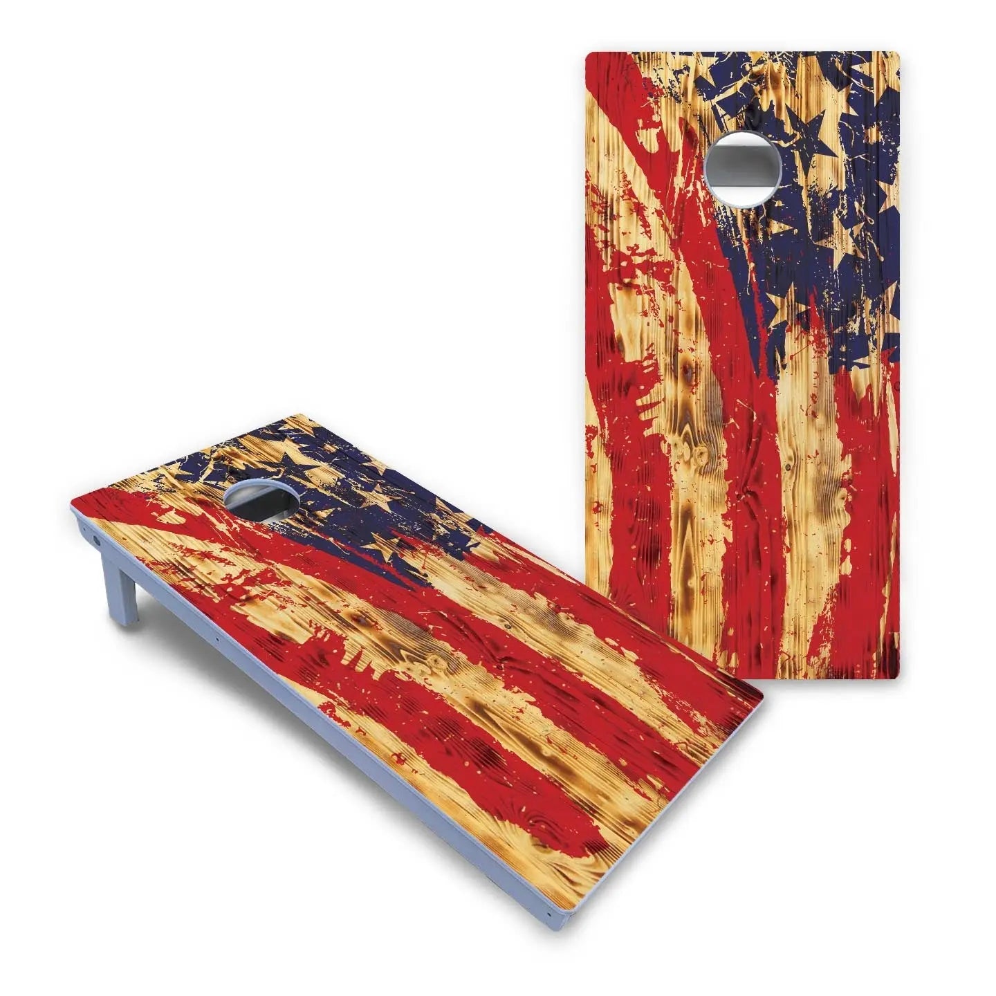 Faded Brush Burnt Flag Cornhole Boards - All Weather Series by Cornhole Solutions, custom cornhole board detail photo 2