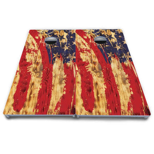Faded Brush Burnt Flag Cornhole Boards - All Weather Series by Cornhole Solutions, custom cornhole board detail photo 4