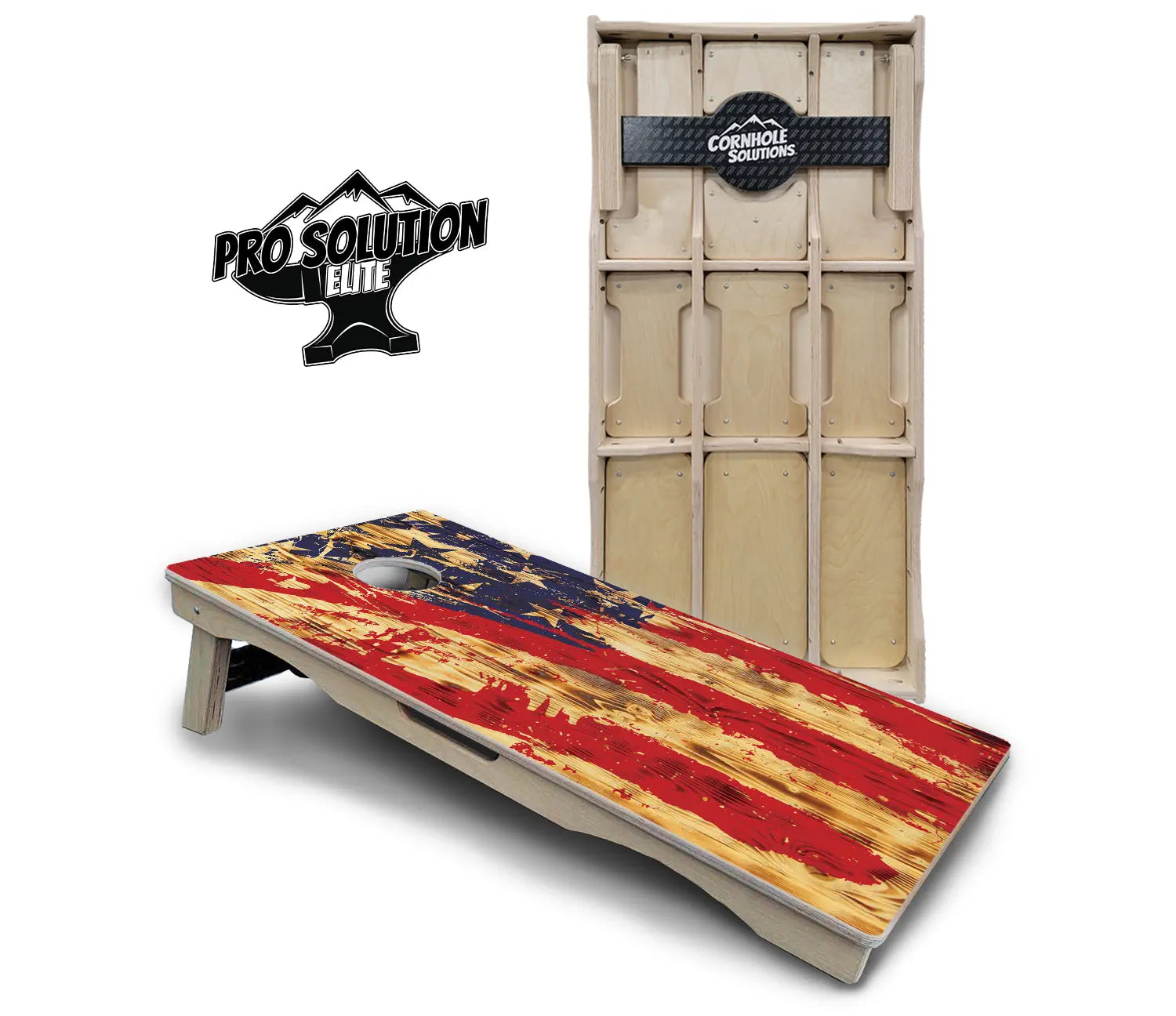 Faded Brush Burnt Flag Cornhole Boards - Pro Solution Elite Series by Cornhole Solutions, custom cornhole board main product photo