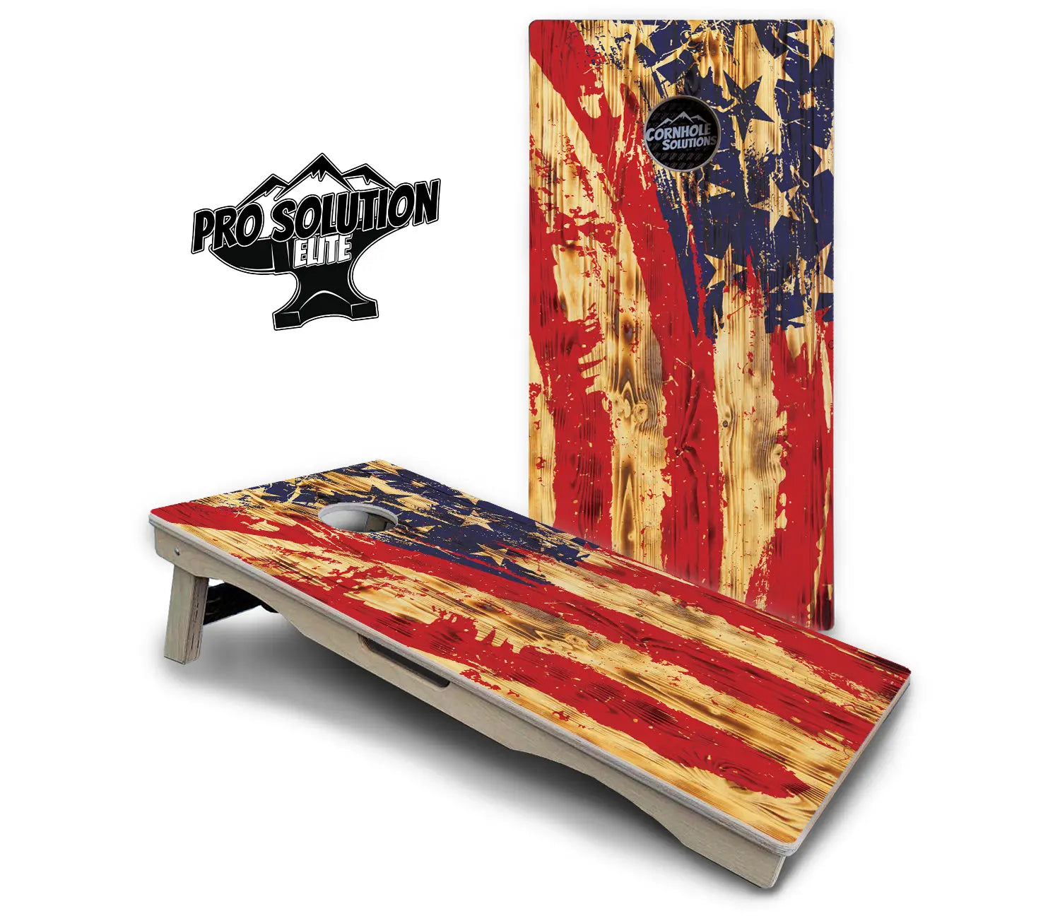 Faded Brush Burnt Flag Cornhole Boards - Pro Solution Elite Series by Cornhole Solutions, custom cornhole board detail photo 2