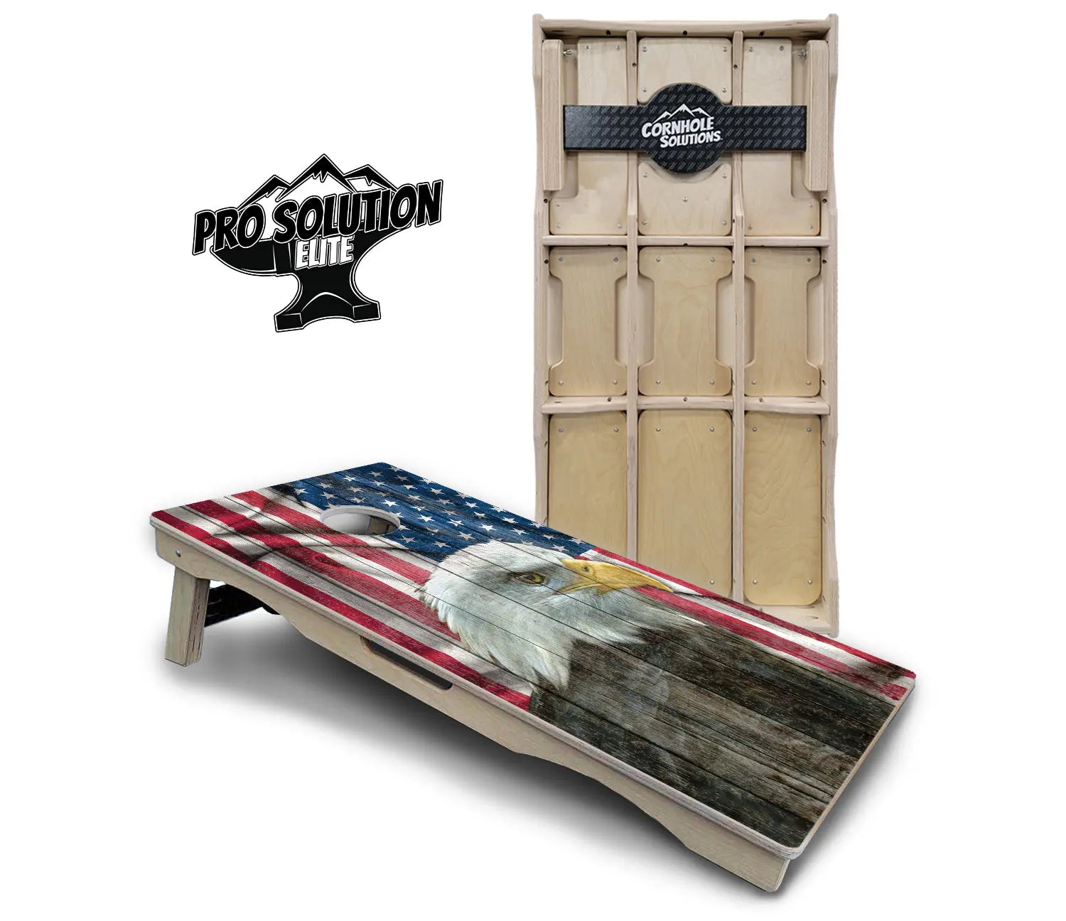 Faded Eagle Flag Cornhole Boards - Pro Solution Elite Series by Cornhole Solutions, custom cornhole board main product photo