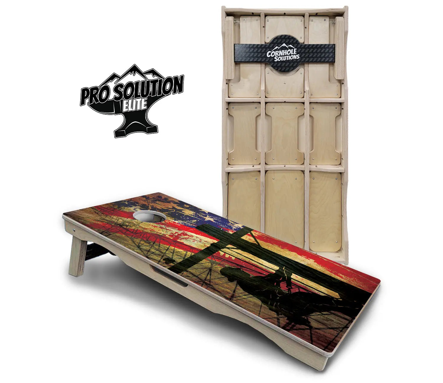 Faded Lineman Flag Cornhole Boards - Pro Solution Elite Series by Cornhole Solutions, custom cornhole board main product photo