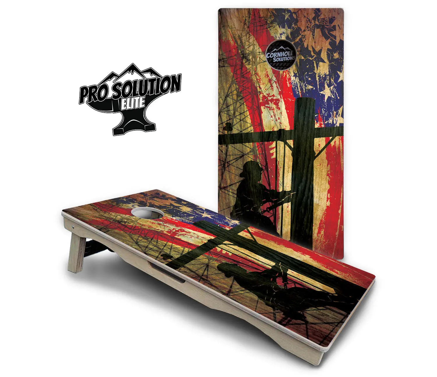 Faded Lineman Flag Cornhole Boards - Pro Solution Elite Series by Cornhole Solutions, custom cornhole board detail photo 2