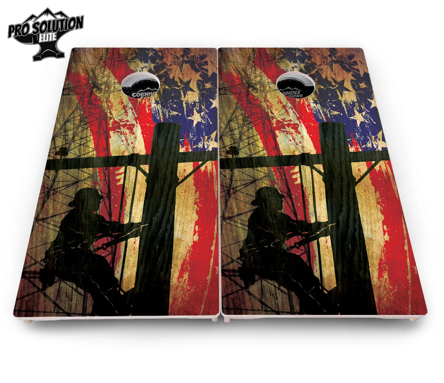 Faded Lineman Flag Cornhole Boards - Pro Solution Elite Series by Cornhole Solutions, custom cornhole board detail photo 4