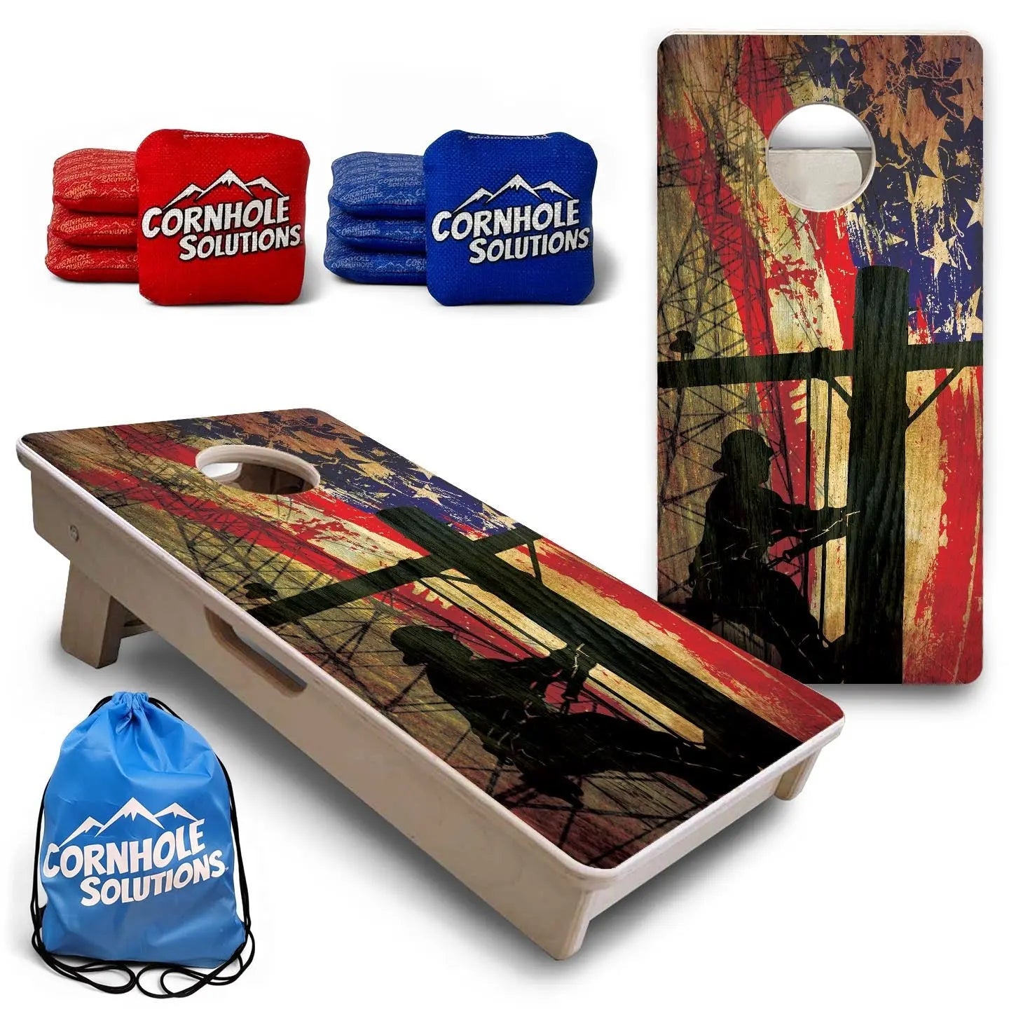 Faded Lineman Flag - Mini or Vacation Size Cornhole Boards by Cornhole Solutions, custom cornhole board main product photo