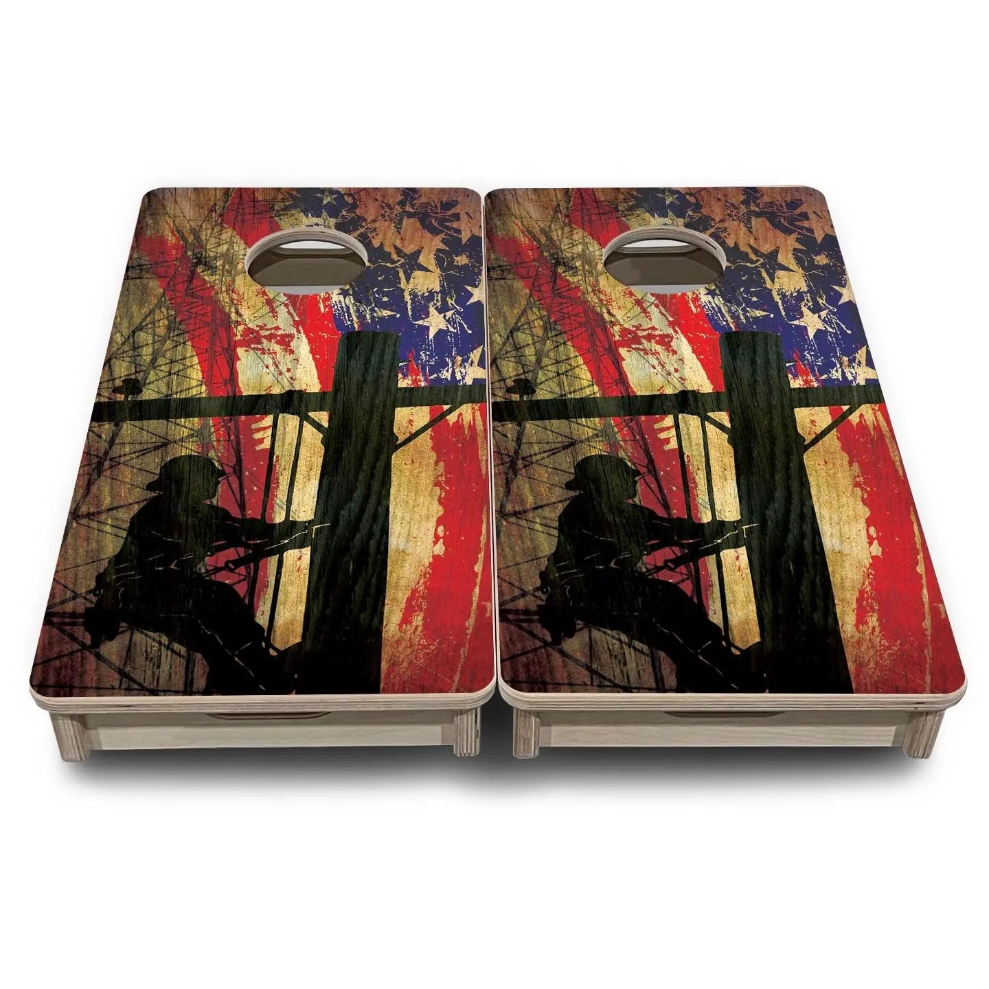 Faded Lineman Flag - Mini or Vacation Size Cornhole Boards by Cornhole Solutions, custom cornhole board detail photo 2