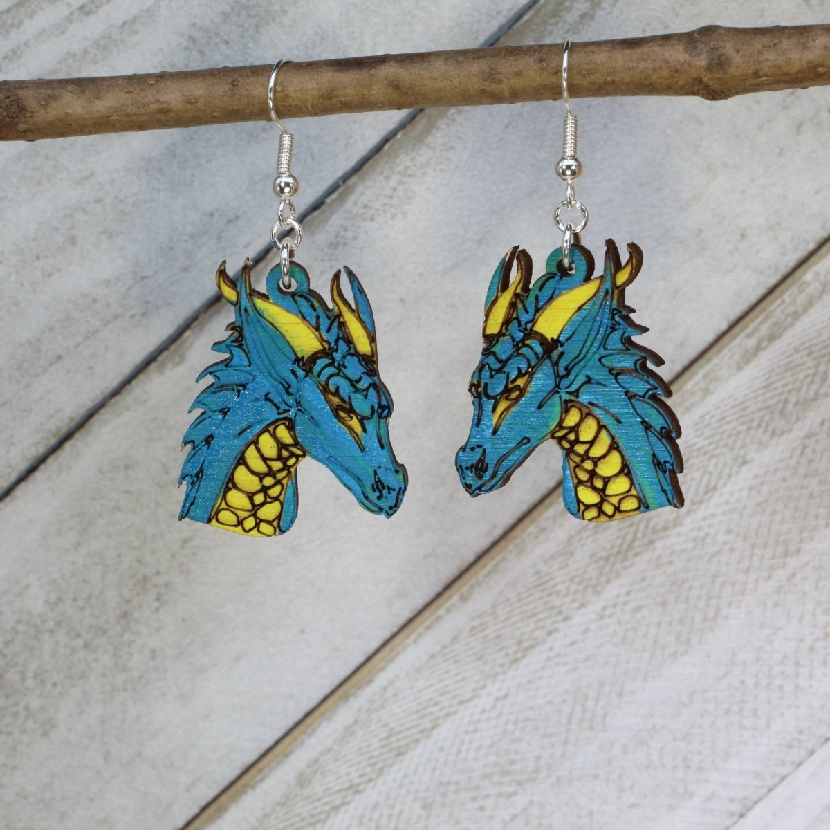 Fantasy Dragon Wooden Earrings | Mythical Creature Jewelry