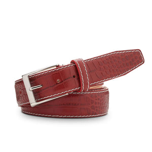 Ferrari Red Mock Croc Leather Belt by Roger Ximenez: Bespoke Belts and Leather Accessories, handmade leather goods detail photo 3