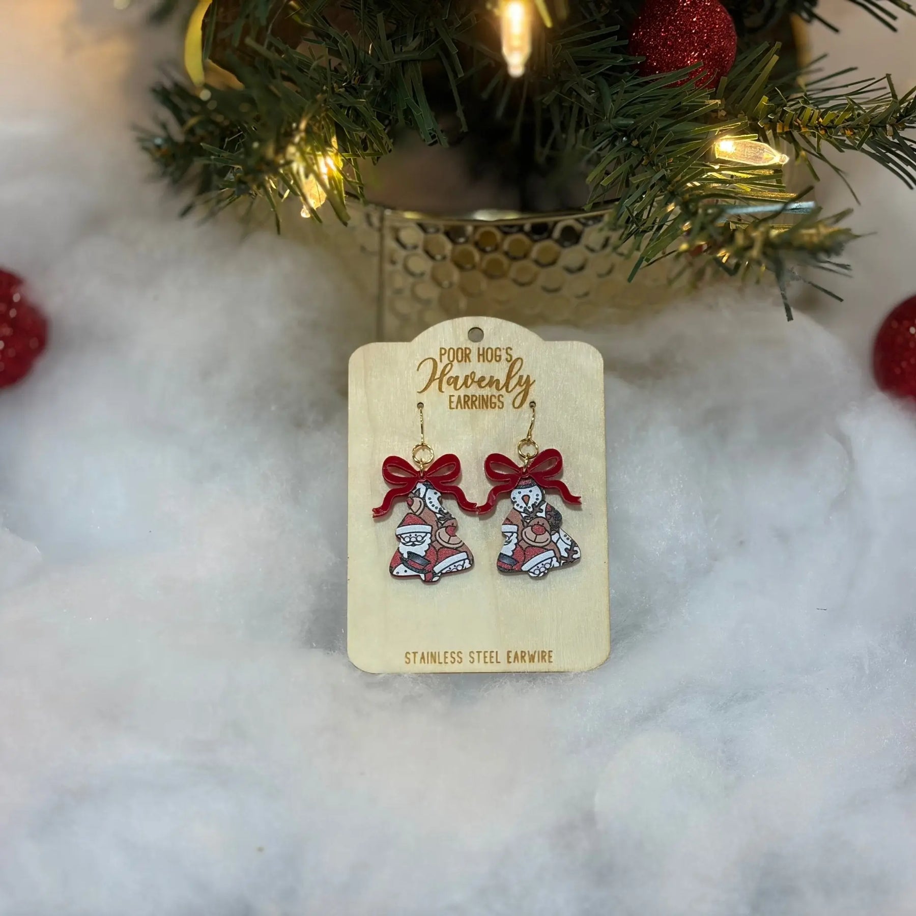 Christmas Tree Earrings with Red Bow - Festive Holiday Jewelry by Main Street Collective