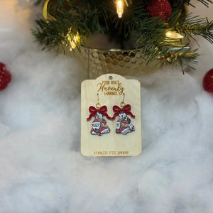Christmas Tree Earrings with Red Bow - Festive Holiday Jewelry by Main Street Collective
