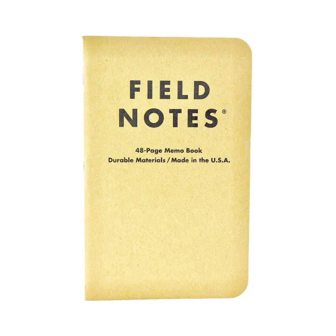 Field Notes brand notebook with kraft paper cover and black text