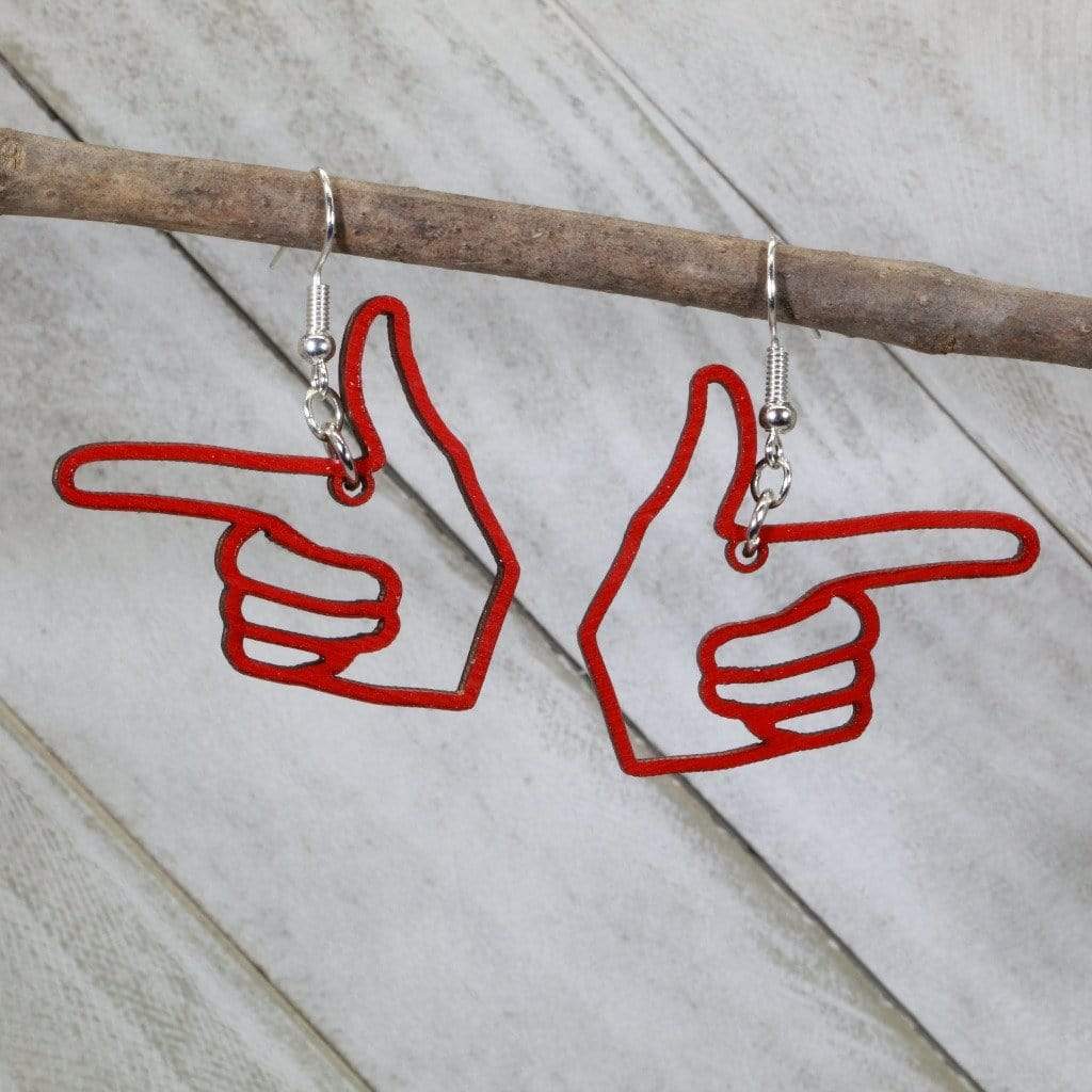 Finger Gun Hands Earrings Wooden | Playful Humor Jewelry by Cate's Concepts, LLC, handmade jewelry main product photo