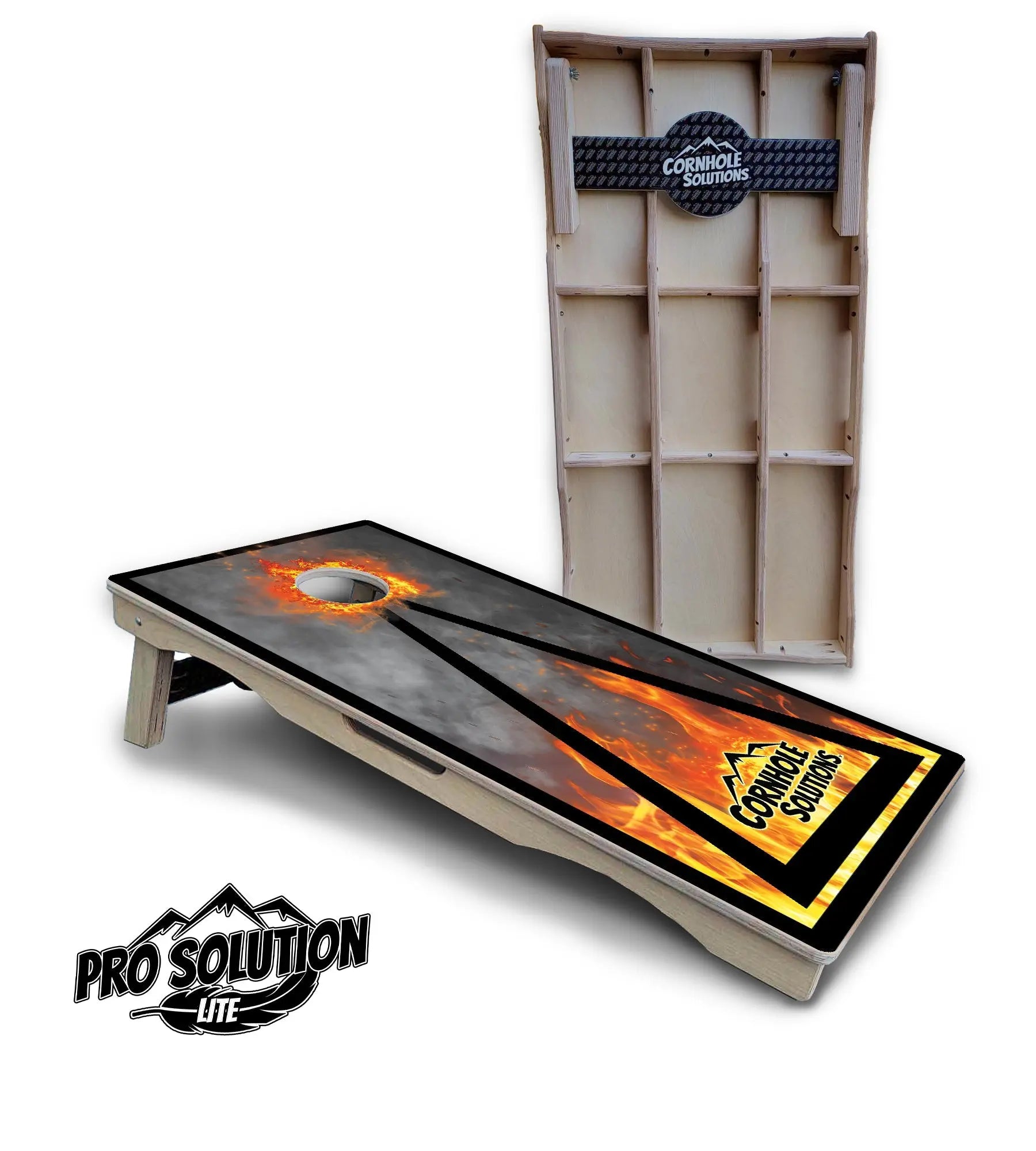 Fire Triangle CS Logo Cornhole Boards - Pro Solution Lite Series by Cornhole Solutions, custom cornhole board main product photo