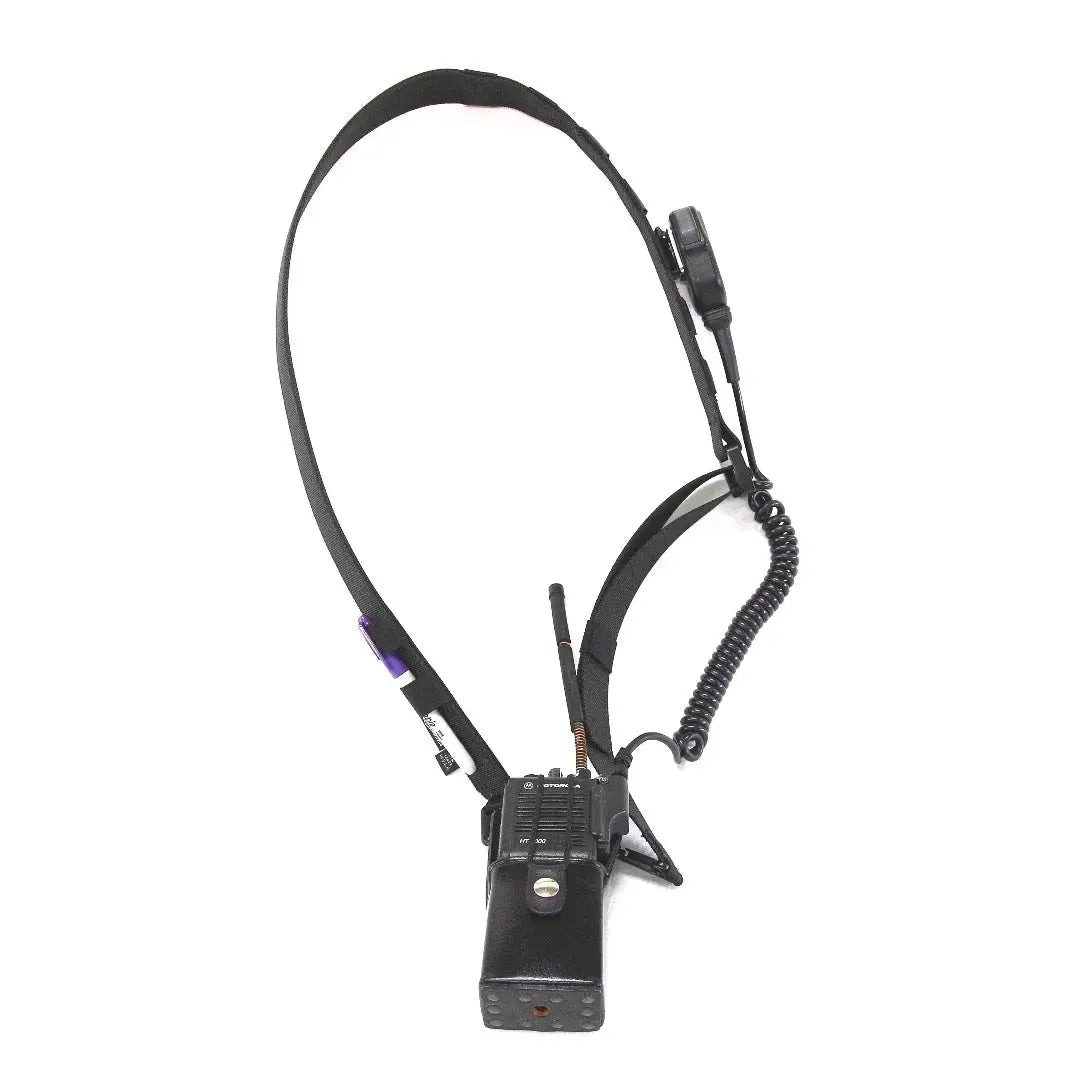 Black nylon firefighter radio strap with speaker microphone
