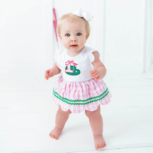 First Birthday Golf Bubble for Girls – Reversible Pink Gingham Skirted Bubble Outfit Seven Lantern Lane