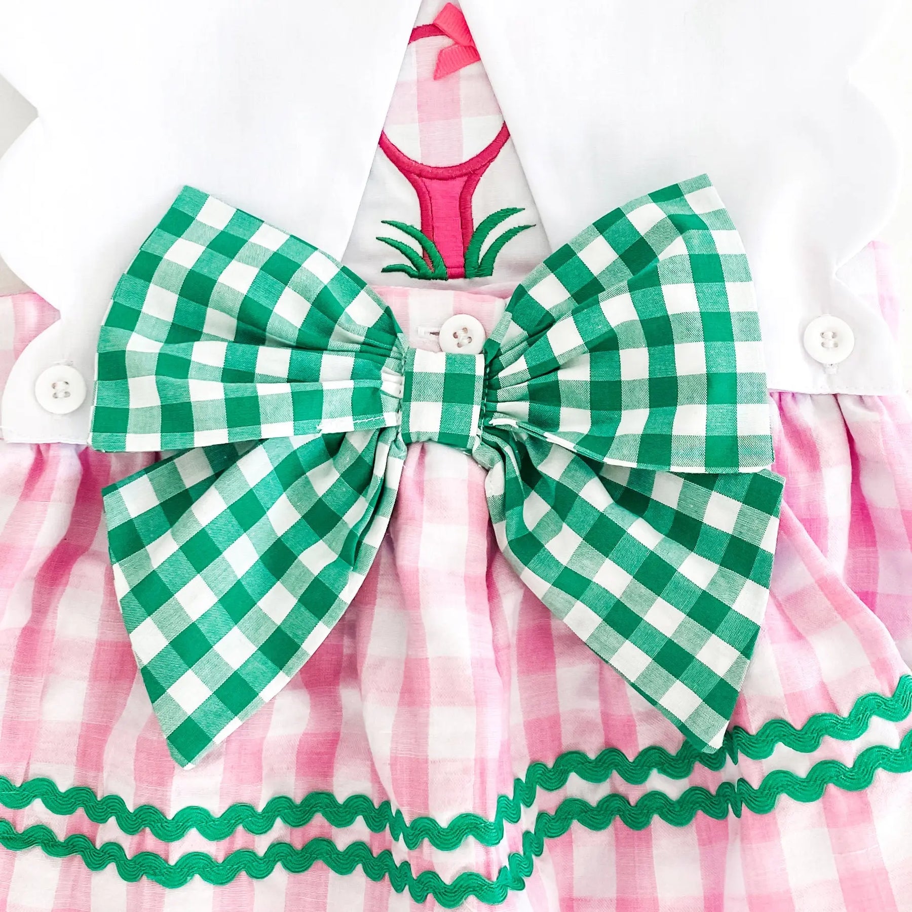 First Birthday Golf Bubble for Girls – Reversible Pink Gingham Skirted Bubble Outfit Seven Lantern Lane
