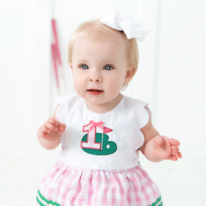 First Birthday Golf Bubble for Girls – Reversible Pink Gingham Skirted Bubble Outfit Seven Lantern Lane