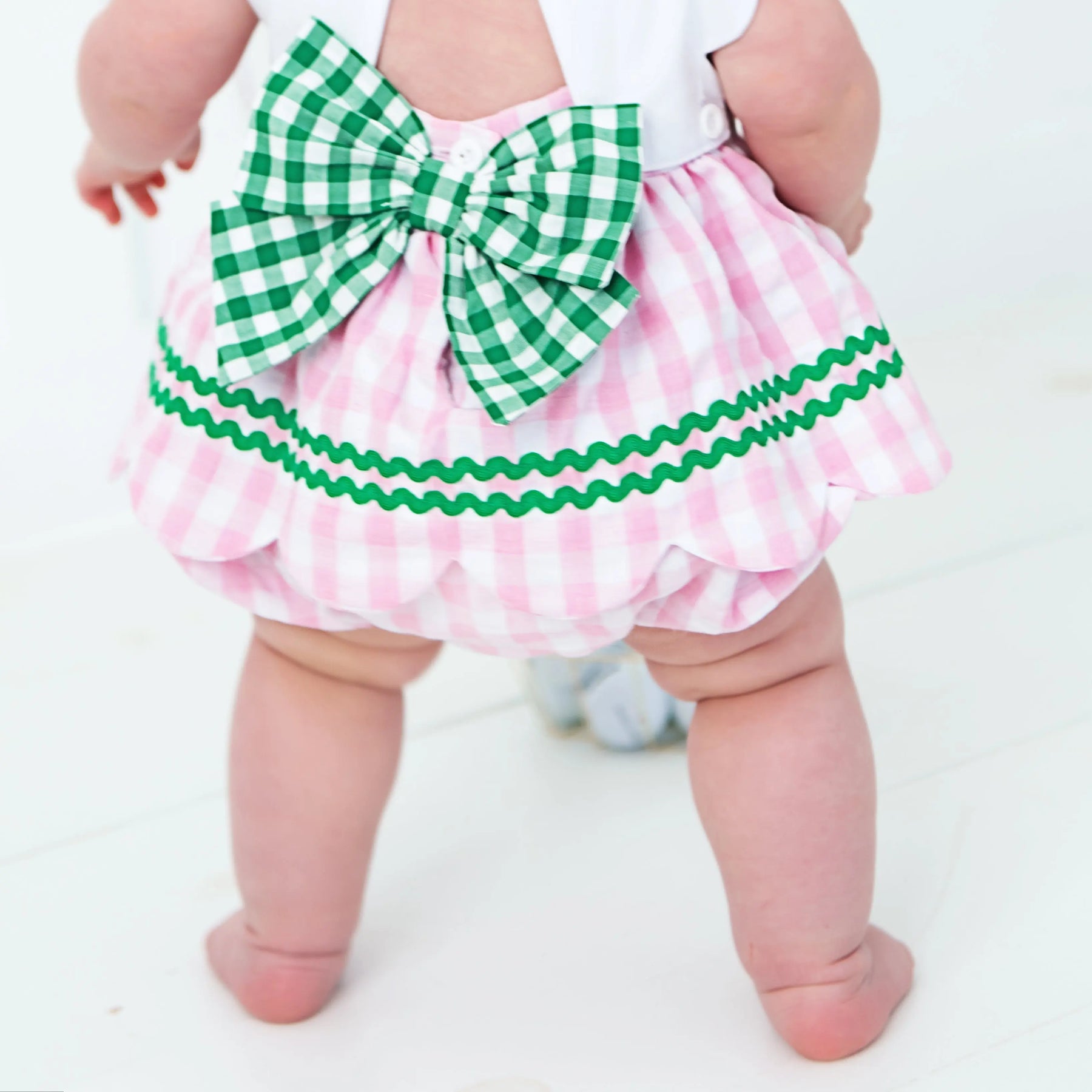 First Birthday Golf Bubble for Girls – Reversible Pink Gingham Skirted Bubble Outfit Seven Lantern Lane
