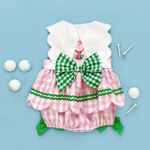First Birthday Golf Bubble for Girls – Reversible Pink Gingham Skirted Bubble Outfit Seven Lantern Lane
