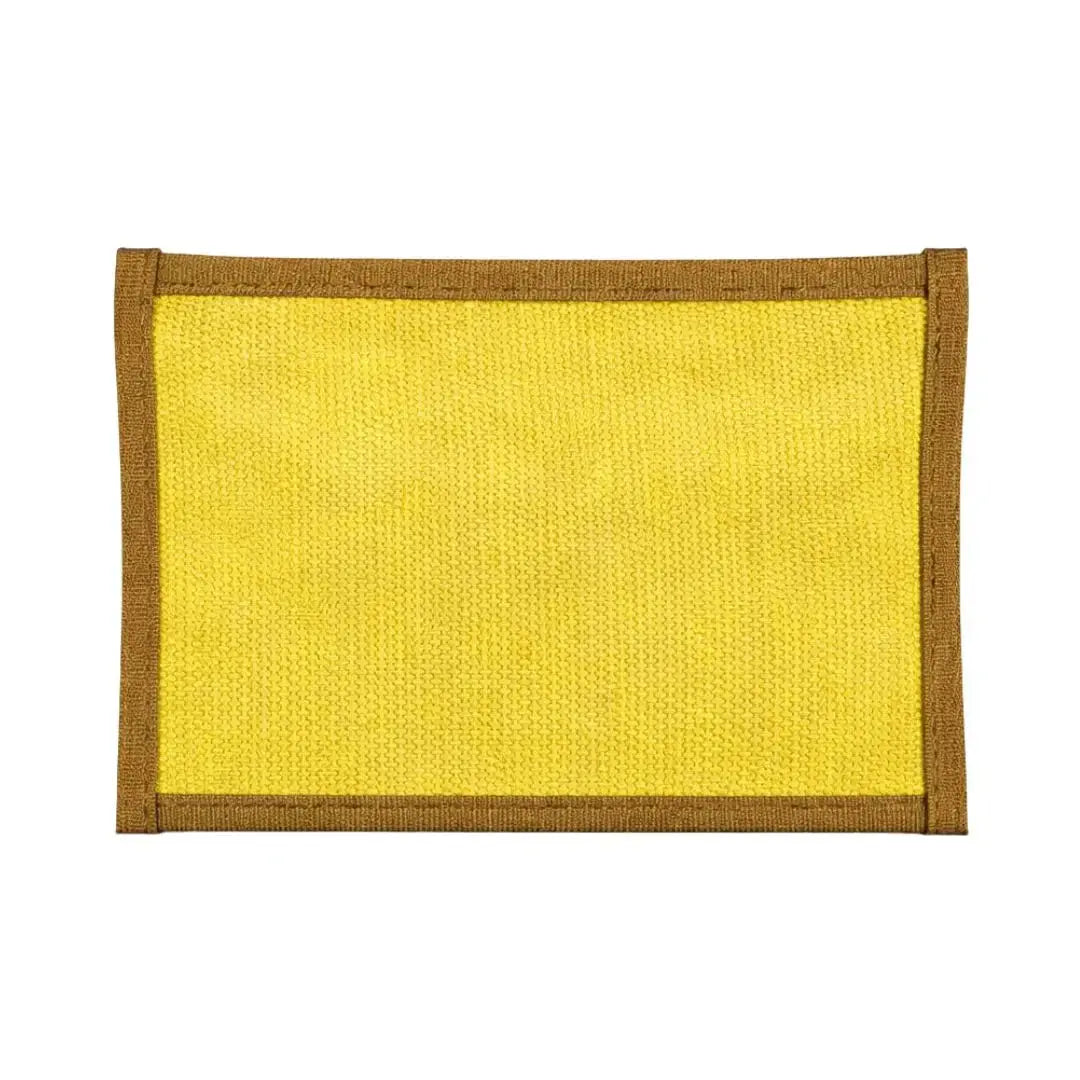 Yellow flat pouch with brown trim