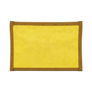 Yellow flat pouch with brown trim