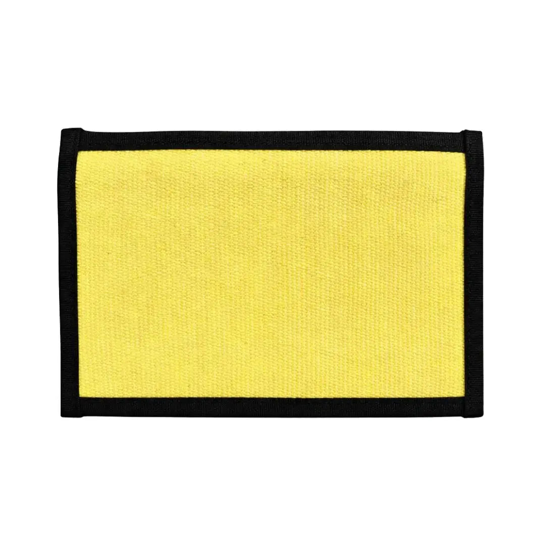 Yellow flat pouch with black trim