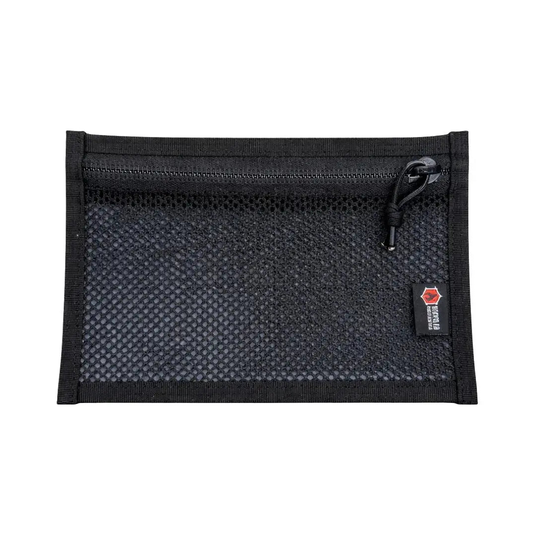 Black mesh EDC pouch with zipper closure and fire hose edition tag.