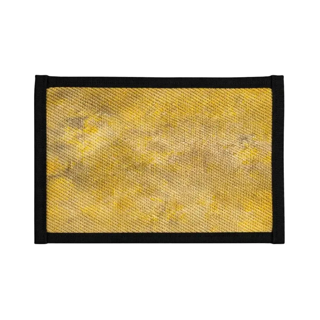 Yellow and gray textured fire hose pouch with black binding.