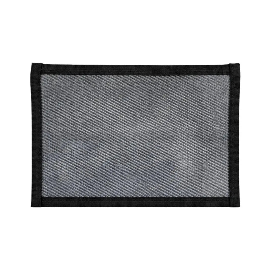 Gray woven fire hose pouch with black binding