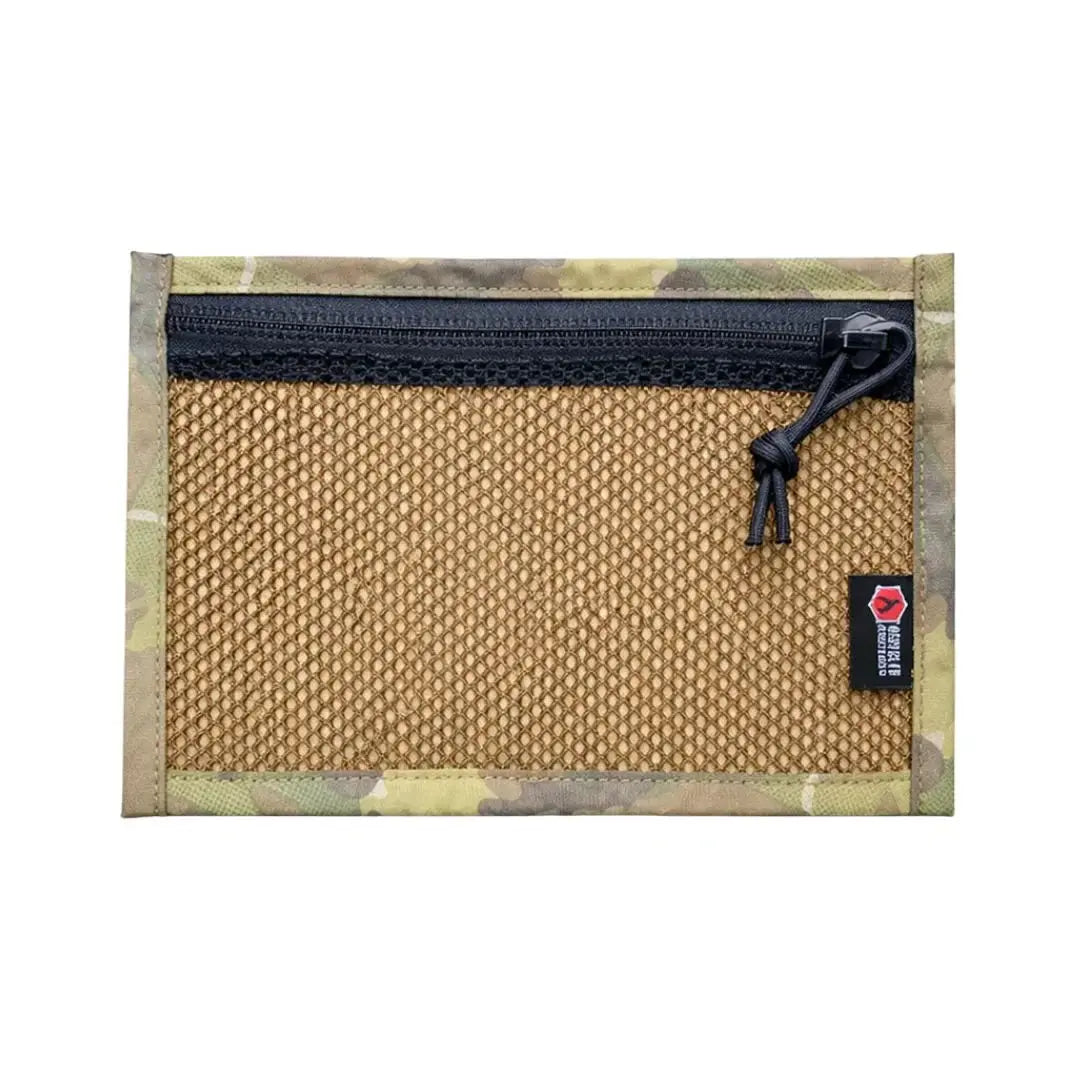 Camouflage pouch with mesh front and zipper closure
