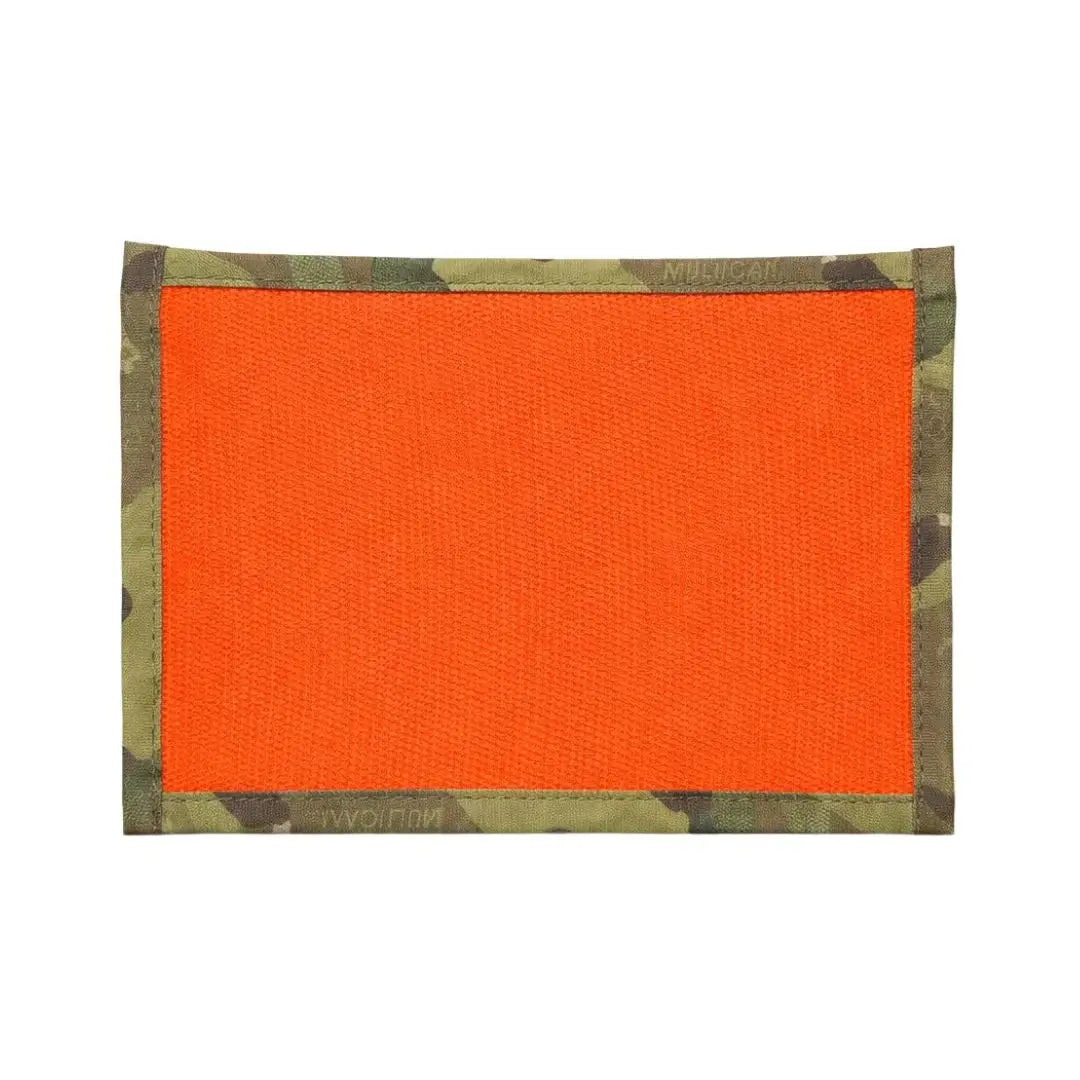 Orange and camouflage EDC pouch with a textured insert.